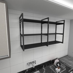Prateleira Industrial para Cozinha Aço Cor Preto Prateleiras 30cm Modelo Ind11