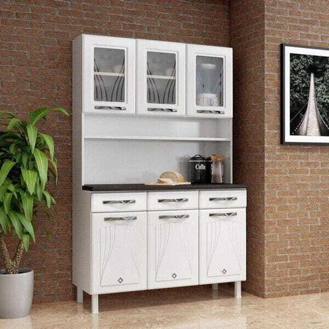 Cozinha de Aço Compacta Star New 6 Portas 3 Gavetas com Vidro Branco - Telasul