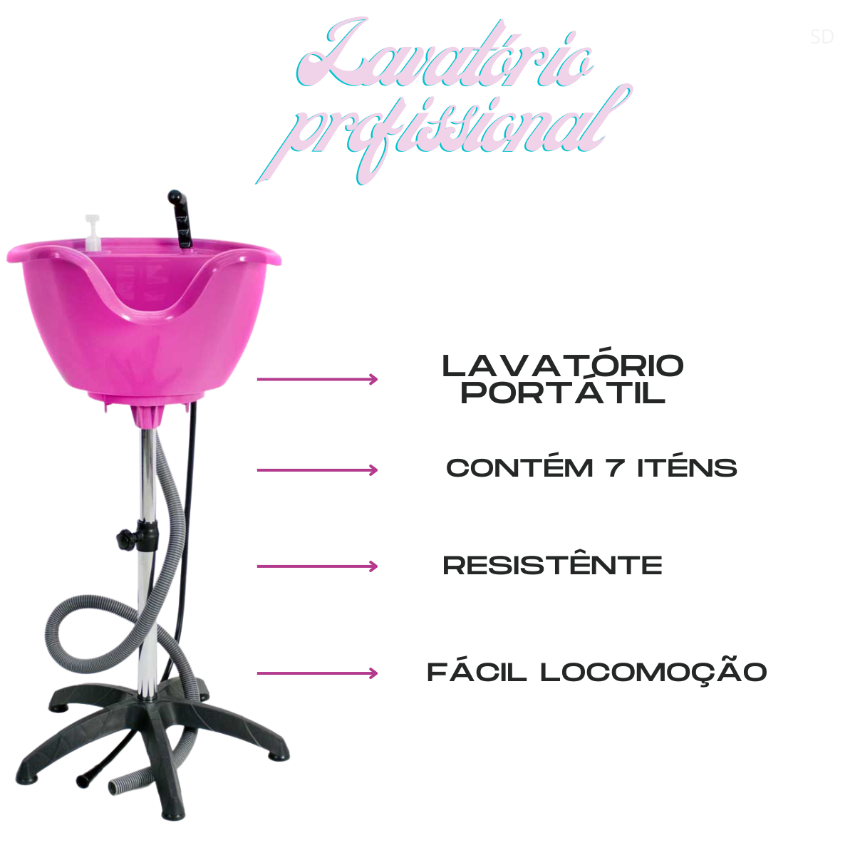 Kit Lavatório Salão Portátil Rosa +cadeira para Sentar Fixa - 6