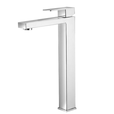 Torneira Bancada Banheiro Quadrada Inox Cromada Bica Alta