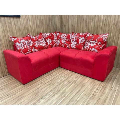 Sofá Canto Vermelho com Floral 608/16 Belo