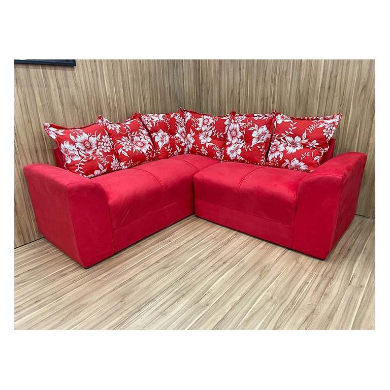 Sofá Canto Vermelho com Floral 608/16 Belo