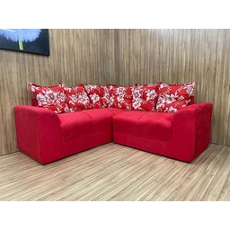 Sofá Canto Vermelho com Floral 608/16 Belo - 3