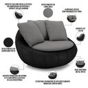 Ver imagem 4 de Poltrona para Sala de Estar Decorativa Giratória Kira Couríssimo Preto Linho Cinza - Lyam Decor
