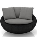 Ver imagem 3 de Poltrona para Sala de Estar Decorativa Giratória Kira Couríssimo Preto Linho Cinza - Lyam Decor