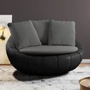 Ver imagem 2 de Poltrona para Sala de Estar Decorativa Giratória Kira Couríssimo Preto Linho Cinza - Lyam Decor
