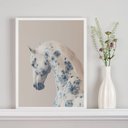 Ver imagem 1 de Quadro Decorativo Cavalo Soft Flores Azuis 24x18cm:moldura Preta