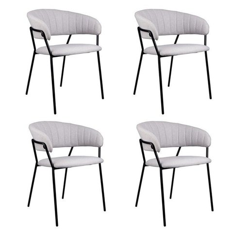 Kit 04 Cadeiras para Sala de Jantar com Braços Estofado Base em Aço Mara Cinza/Linho