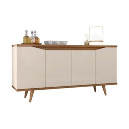 Aparador Buffet Grace com 4 Portas e Pés de Madeira Maciça Off White/Cedro - 1