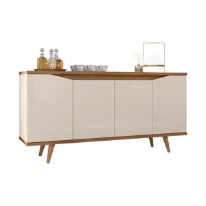 Aparador Buffet Grace com 4 Portas e Pés de Madeira Maciça Off White/Cedro