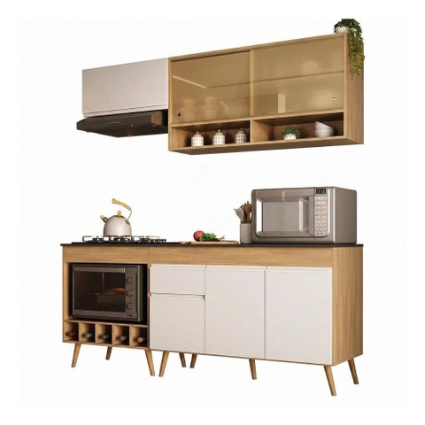 Armário de Cozinha Modulada Completa com Balcão 190cm Veneza Multimóveis MP2419 Madeirado/Branco