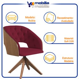 Poltrona Decorativa Giratória Núbia para Sala de Estar Veludo Bordô - Mobília Mobília - 5