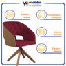Poltrona Decorativa Giratória Núbia para Sala de Estar Veludo Bordô - Mobília Mobília - 5