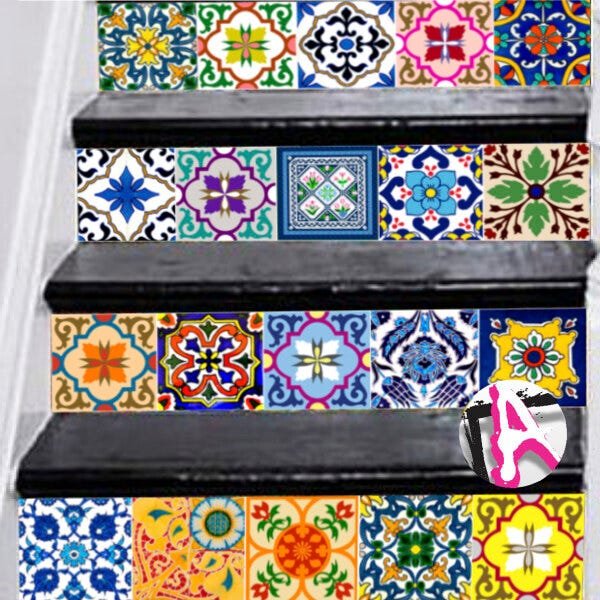 Kit Adesivo de Escada AZULEJO PORTUGUÊS - 8 pçs | MadeiraMadeira