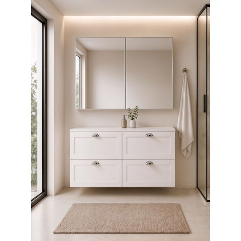 Gabinete para Banheiro com Tampo e Armário 120cm Retro MDF Branco Milano - On Móveis