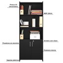 Ver imagem 4 de Armário Multiuso Notável 2 Portas com Chave e Prateleiras Escritório Preto