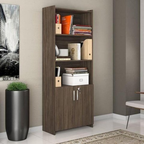 Armário Multiuso Notavel 2 Portas com Chave e Prateleiras Escritório Nogal Trend