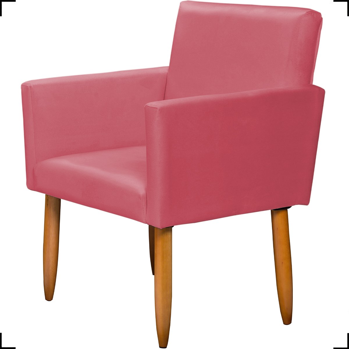 Poltrona Decorativa Cadeira Reforçada Para Sala E Recepção Escritório Suede Rosê Pé Castanho - 3