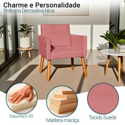 Poltrona Nina Decorativa para Sala Recepção Manicure Consultório Suede - 3 Poltrona Nina Decorativa para Sala Recepção Manicure Consultório Suede - 3