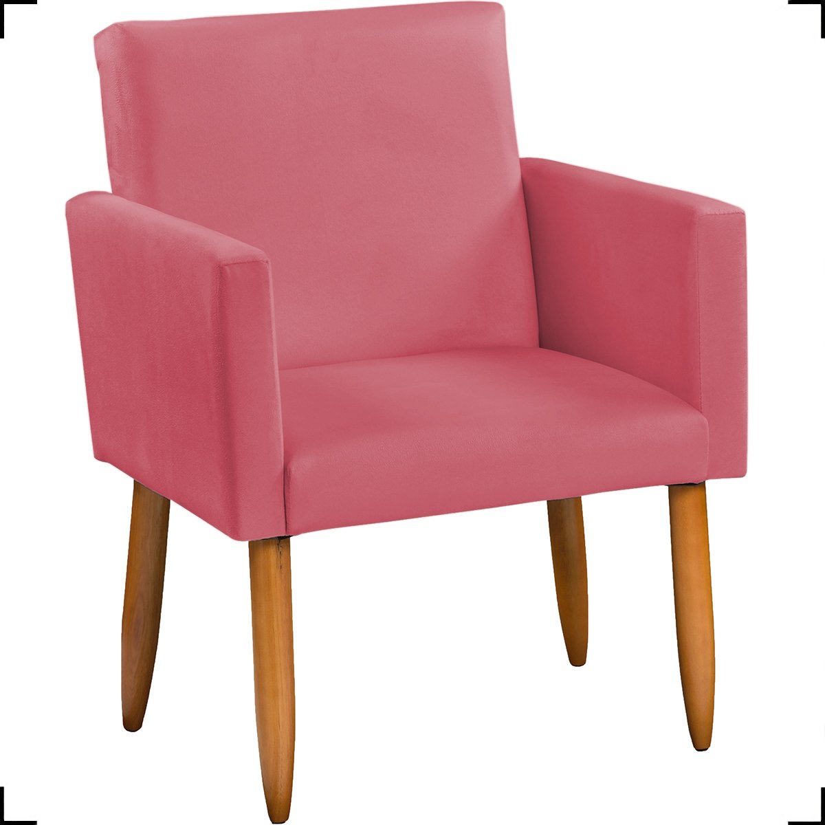 Poltrona Decorativa Cadeira Reforçada Para Sala E Recepção Escritório Suede Rosê Pé Castanho - 2