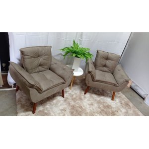 Kit com 03 Poltronas Opala Suede Cappuccino -MODENA DECOR