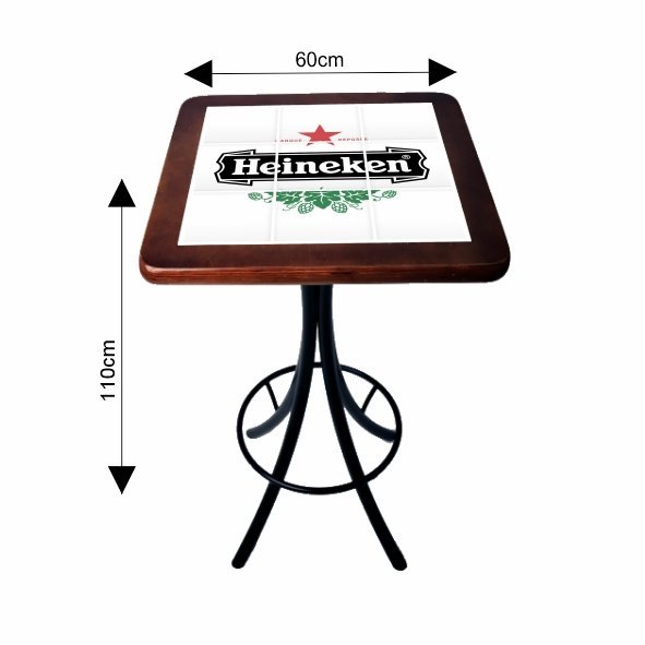 Conjunto Mesa Quadrada Bistrô Azulejo heineken - Imbuia - 3