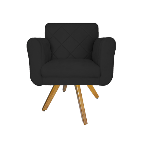 Poltrona Decorativa Com Base Giratória De Madeira Recepção Isabella Corano Preto - LM DECOR
