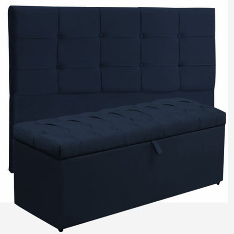 Kit Cabeceira Mel + Calçadeira Itálialia Casal 140 CM Suede Azul Marinho - D A Decor