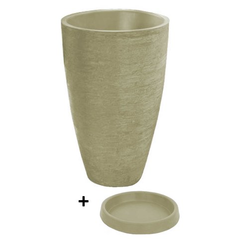Vaso Com Prato Planta Oval Moderno Polietileno 45x30 BGPLASTICOS V13 PRETO 002