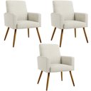 Ver imagem 1 de Kit 03 Poltronas Decorativa Para Sala De Estar Maria W01 Pés Palito Linho Champagne - Lyam Decor