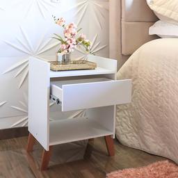Mesa de Cabeceira para Quarto com Gaveta Decoração Pés Nicho - 11