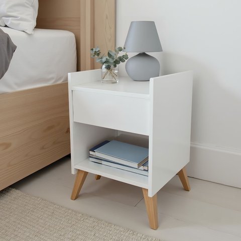 Mesa de Cabeceira para Quarto com Gaveta Decoração Pés Nicho