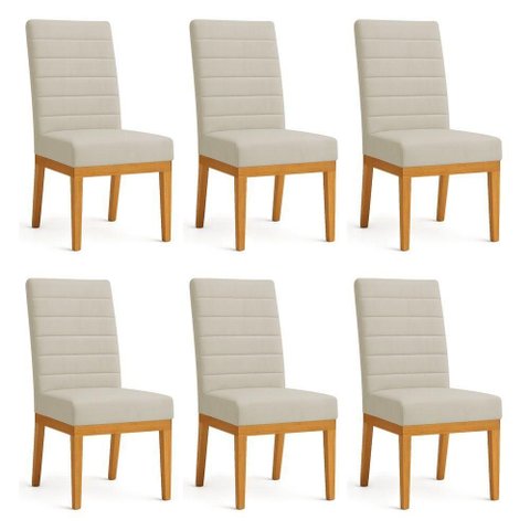 Kit 6 Cadeiras de Jantar Solana Suede Base de Madeira - Pallazio Cor Cappuccino