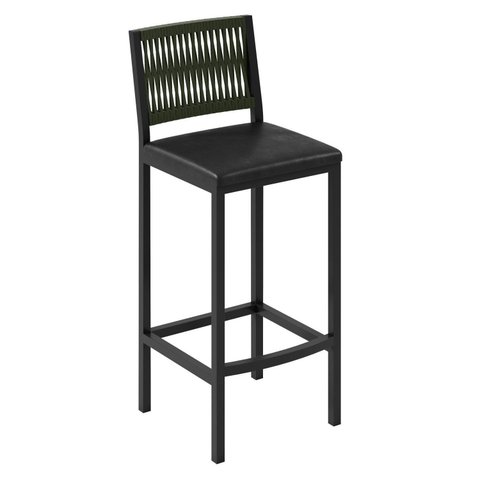 Banqueta Alta Estofada Corino Barcelona 105cm Preto Verde/Preto