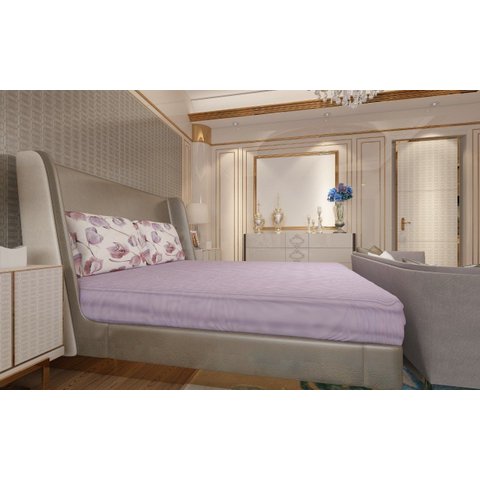 Jogo de Cama King 3 Peças 100% Algodão Estampado Folhas Lilás
