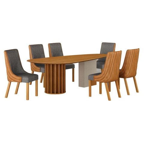 Mesa de Jantar Belle 2,00x1,00m Orgânica Cinamomo e Off-white com Kit 6 Cadeiras para Mesa de Jantar