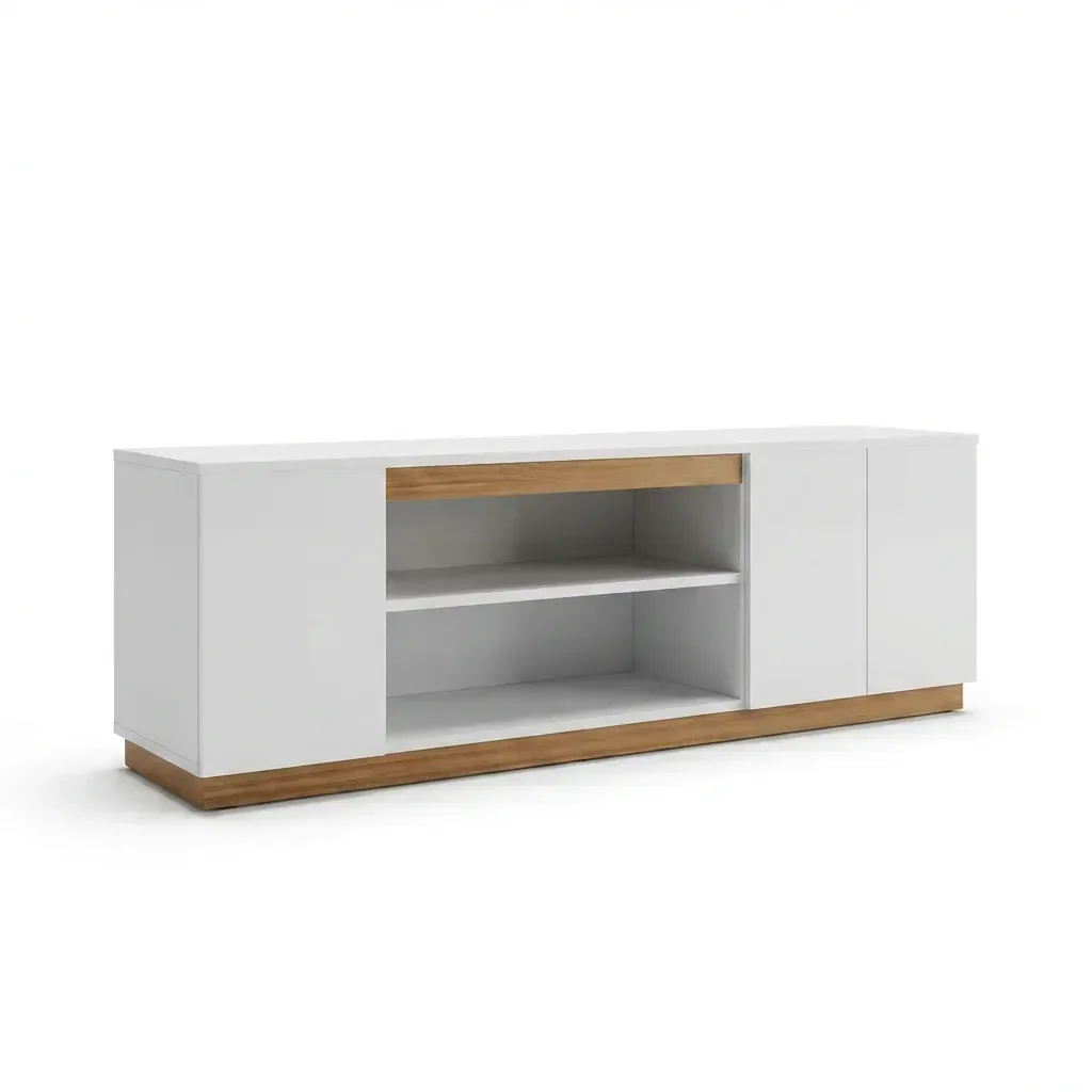 Ver imagem 2 de Rack para Tv até 65 Poelgadas Design Moderno Sala Branco/Amadeirado