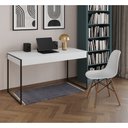 Ver imagem 1 de Mesa de Escritório Industrial Malta Branca 137x53cm Base Ferro Preto com 1 Cadeira Branca Eames Eiff
