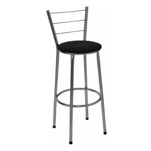 Banqueta Média Cromada Com Encosto Para Cozinha Assento Preto