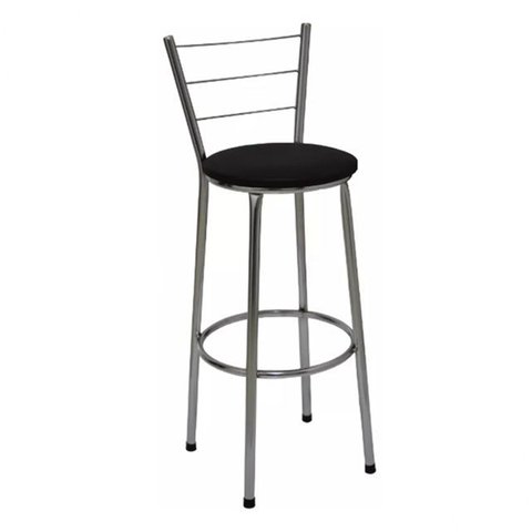 Banqueta Média Cromada Com Encosto Para Cozinha Assento Preto
