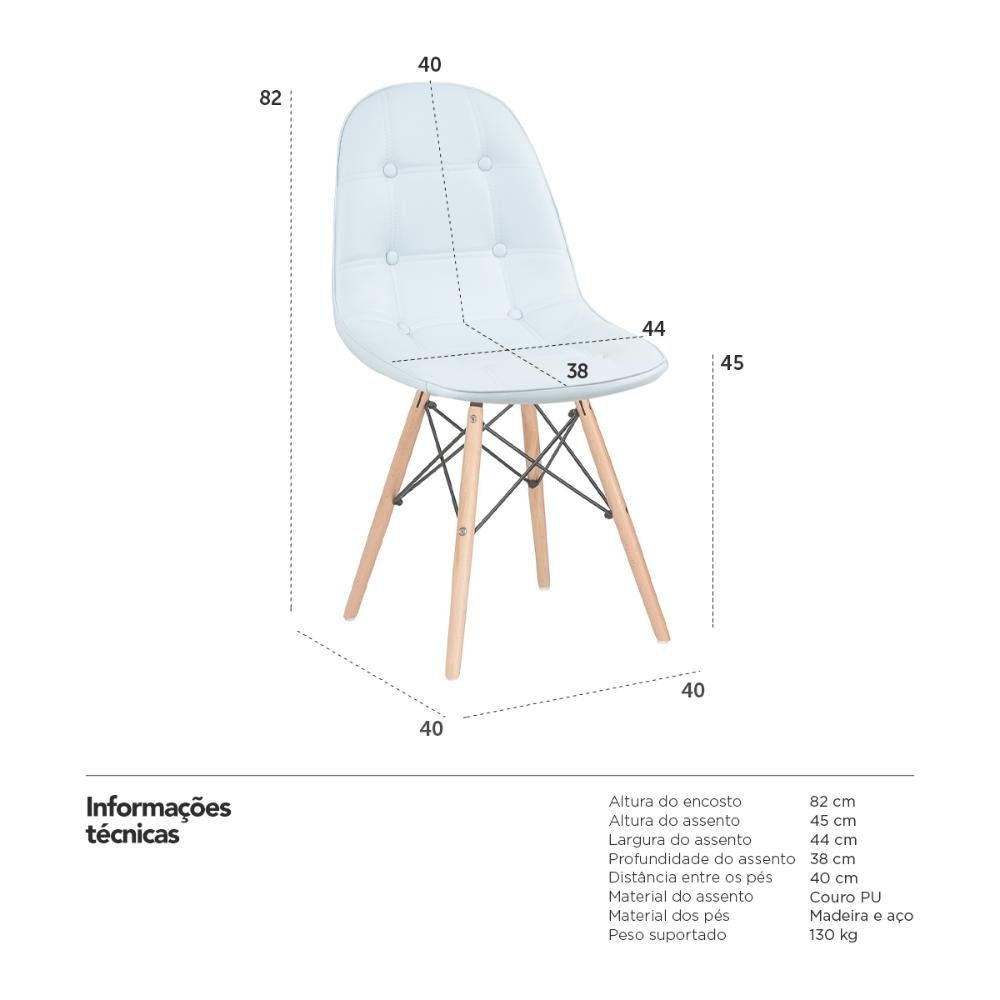 KIT - 2 x cadeiras estofadas Eames Eiffel Botonê - Base de madeira clara - Azul claro - 7