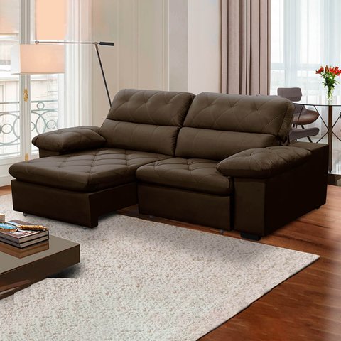 Sofa Retratil Reclinavel 2 Lugares 2,60m Crystal Veludo Marrom Lansofbr Lansof Brasil