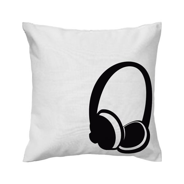 Capa de almofada VivaIN - Coleção Música - branca com fone de ouvido