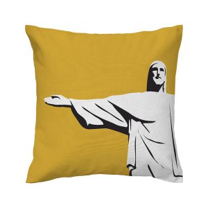Capa de almofada VivaIN - Coleção Ícones do Brasil - mostarda Cristo