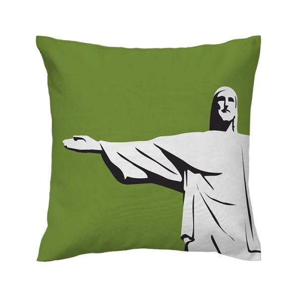Capa de almofada VivaIN - Coleção Ícones do Brasil - verde Cristo
