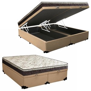 Cama Box Baú Queen Sintético Bipartido + Colchão Elegance Ortopédico Espuma D33 Extra Firme 158x198x
