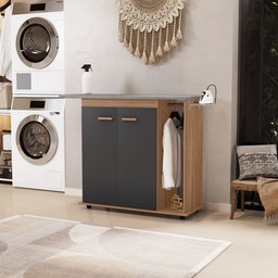 Tábua de Passar Roupa Top 02 Portas com Suporte para Ferro e Cabideiro Freijó Grafite - Desk Design - 8