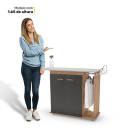 Tábua de Passar Roupa Top 02 Portas com Suporte para Ferro e Cabideiro Freijó Grafite - Desk Design - 5