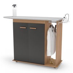 Tábua de Passar Roupa Top 02 Portas com Suporte para Ferro e Cabideiro Freijó Grafite - Desk Design - 1