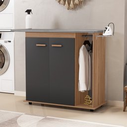 Tábua de Passar Roupa Top 02 Portas com Suporte para Ferro e Cabideiro Freijó Grafite - Desk Design - 2